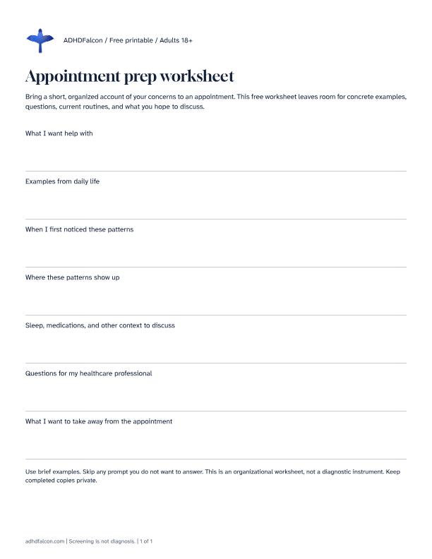 Preview of Appointment prep worksheet