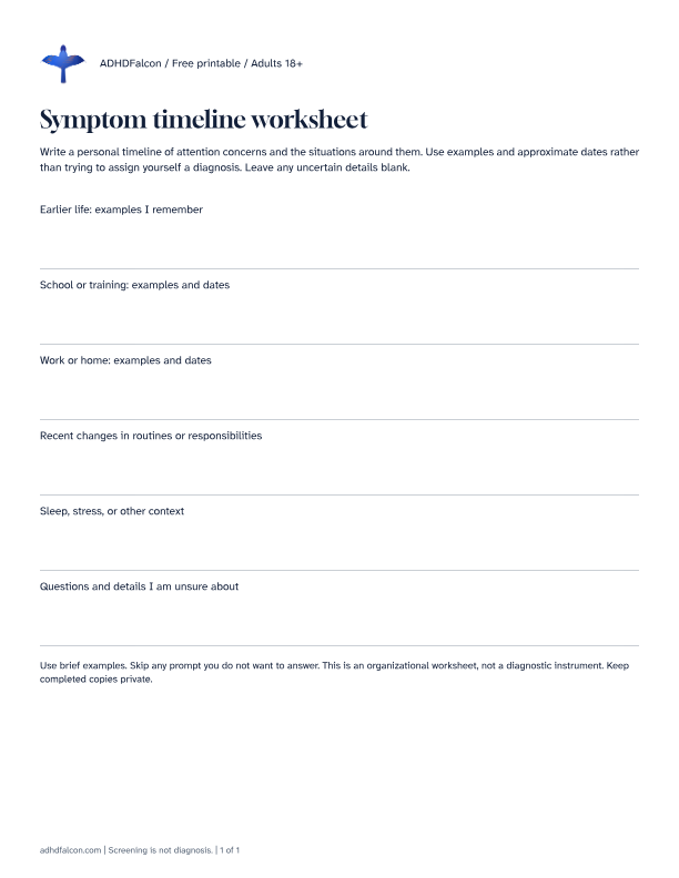 Preview of Symptom timeline worksheet