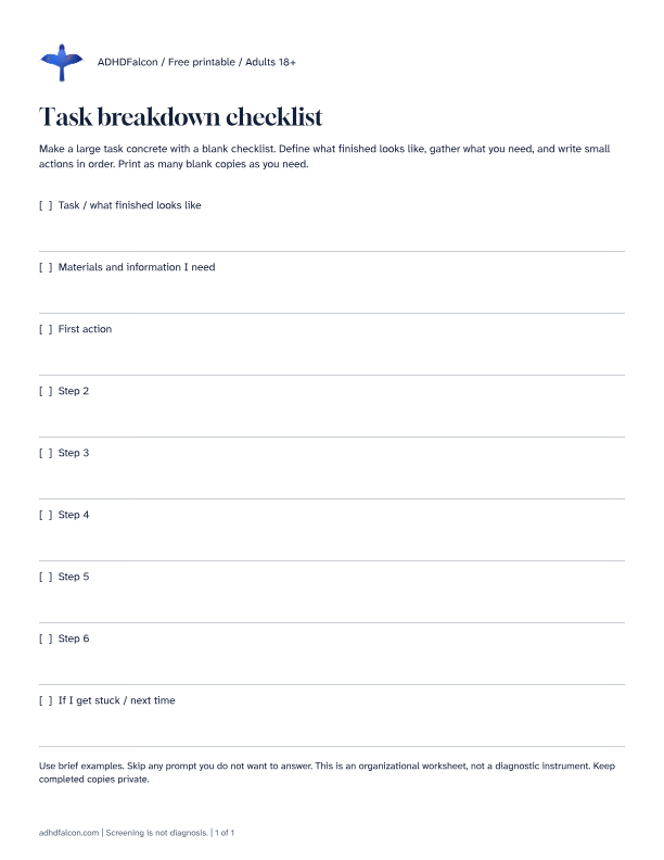 Preview of Task breakdown checklist