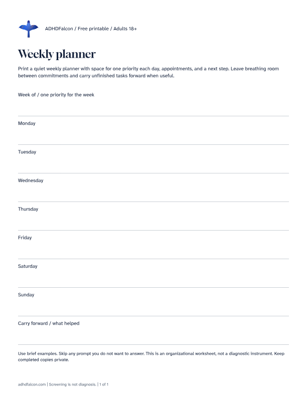 Preview of Weekly planner